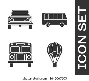 Set Hot air balloon, Off road car, School Bus and Bus icon. Vector