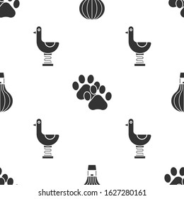 Set Hot air balloon, Paw print and Riding kid duck on seamless pattern. Vector