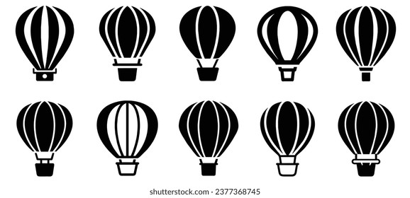 Set of hot air balloon silhouette, adventure air transport icon, vector illustration isolated on white background