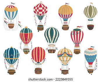 Set of hot air balloons. Colored vector illustrations.