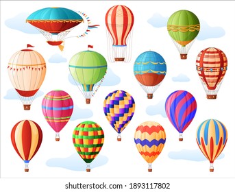 Set hot air balloons  different colors   shapes  vintage hot air balloons  Aeronautics  Vector illustration