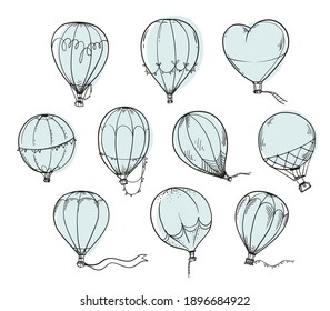 Set  hot air baloons  vector line  illustration