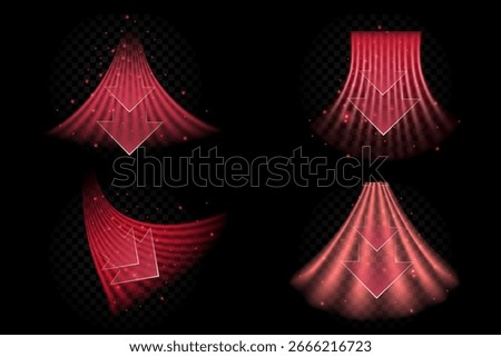 Set of hot airflow streams with arrow on white background. Illustration for air conditioning and heating systems.