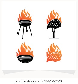 Set of Hot BBQ Steak Grill House Logo Design Template