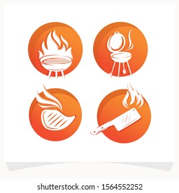 Set of Hot BBQ Steak Grill House Logo Design Template