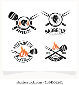 Set of Hot BBQ Steak Grill House Logo Design Template