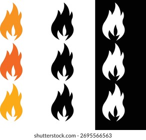    Conjunto de iconos de llamas de fuego naranja y amarillo ardiente y diseño de ilustración de símbolos de Vector