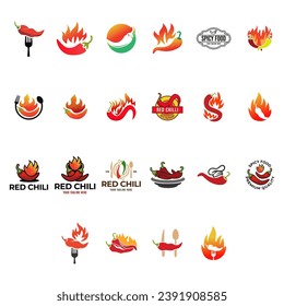 Set of Hot chili logo design concept. Fire chili logo symbol. Spice food illustration