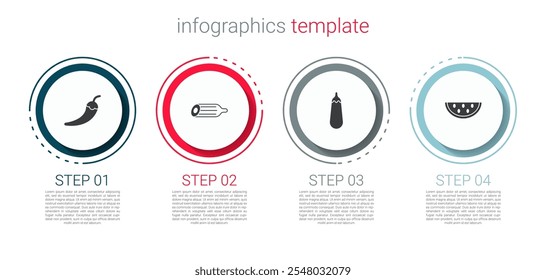 Set Hot chili pepper pod, Fresh cucumber, Eggplant and Watermelon. Business infographic template. Vector