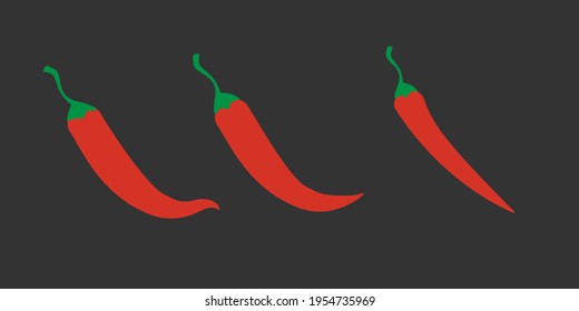 Set of hot chili peppers isolated on black background. Vector illustration of red pepper.