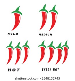 Set Hot chili peppers isolated vector illustration of fresh red and green spicy vegetables