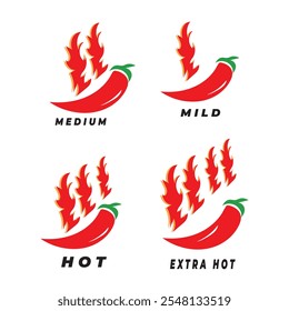 Set Hot chili peppers isolated vector illustration of fresh red and green spicy vegetables