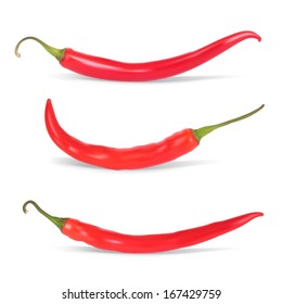 Set of Hot chilli pepper.  Realistic Vector illustration. Isolated on white background