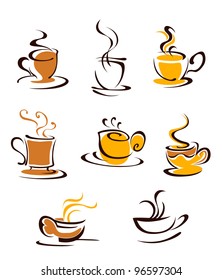 Set of hot coffee cups symbols. Vector illustration