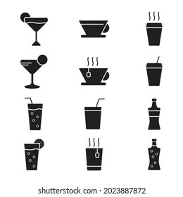 Set of Hot and Cold Drinks Simple Icon With Black Color