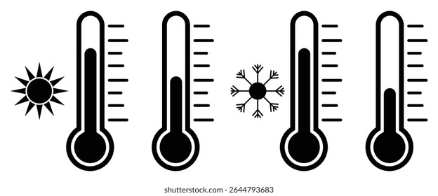 Conjunto de íconos calientes y fríos, termómetro e ícono de temperatura - símbolos climáticos calientes y fríos, Clima y Ilustración vectorial de control de calor"