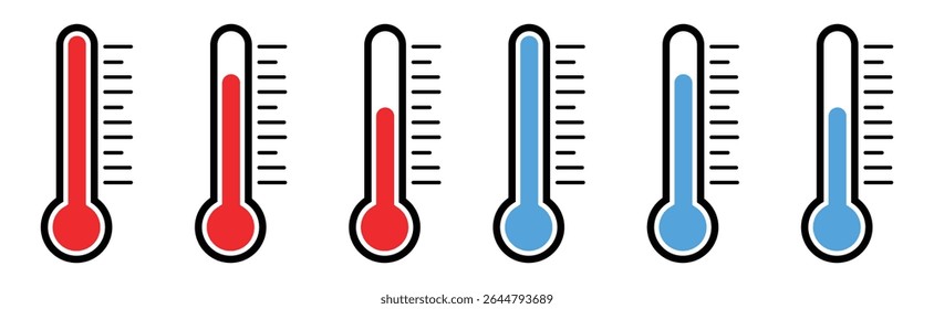 Set of hot and cold icon ,Thermometer and Temperature Icon Set – Hot and Cold Climate Symbols, Weather and Heat Control Vector Illustration"