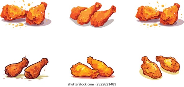 set of hot and crispy chicken leg pieces illustration, set of fried chicken pieces illustration