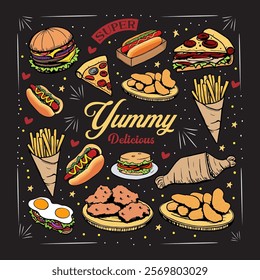 set of Hot Dog illustration  with sauce