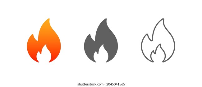 Set of Hot Fire Flame Icons. Simple Flames Collection in Color and Black White Style isolated on White Background. Flat Vector Icon Design Template Element.