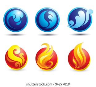 Set of hot fire and water web icons