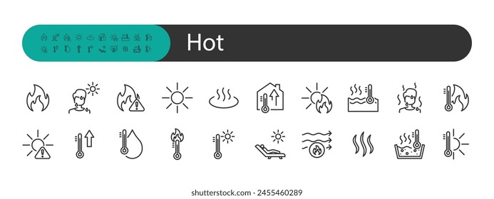 set of hot icons, summer, temperature, heat