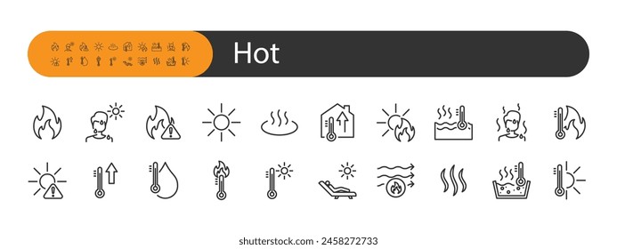 set of hot icons, summer, temperature, heat