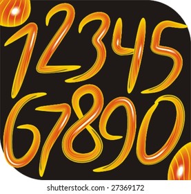 Set of hot lava orange vector numbers