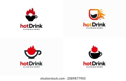 Set of Hot Mug logo designs concept vector, hot Fire Drink logo template icon symbol