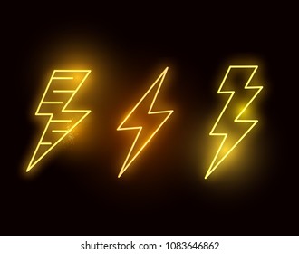 A set of hot neon glowing lightning bolts. vector illustration