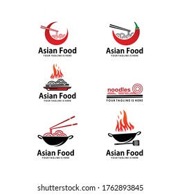 set  of hot noodles Asian food logo design vector template