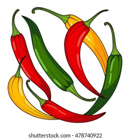 Set of hot peppers on a white background