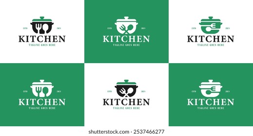 Set of hot pot with fork and spoon logo design collection vector illustration