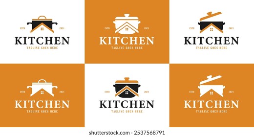 Set of hot pot with house for restaurant logo design collection vector illustration