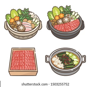 Set of hot pot with meat with Vegetables