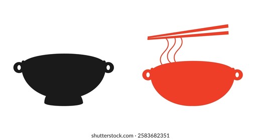 Set of hot pot sign logo with chopsticks isolated on white background vector. 