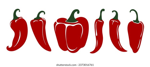 Set of hot red chili peppers, isolated	