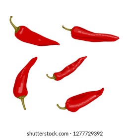 set of hot red chili peppers.isolated on white