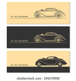 Set of hot rod vintage retro sports car silhouettes / outlines /contours. Vector illustration