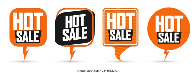 Set Hot Sale speech bubble banners design template, discount tags, vector illustration