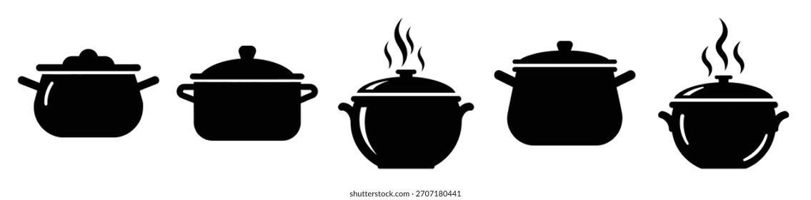Conjunto de Ilustración vectorial de icono de olla de sopa caliente aislado sobre fondo blanco