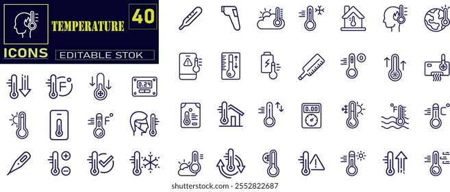 set of hot temperature icons . Weather and meteorology editable stroke .