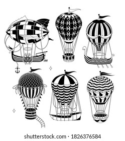 Set of hot vintage air balloon. Vector Illustration.