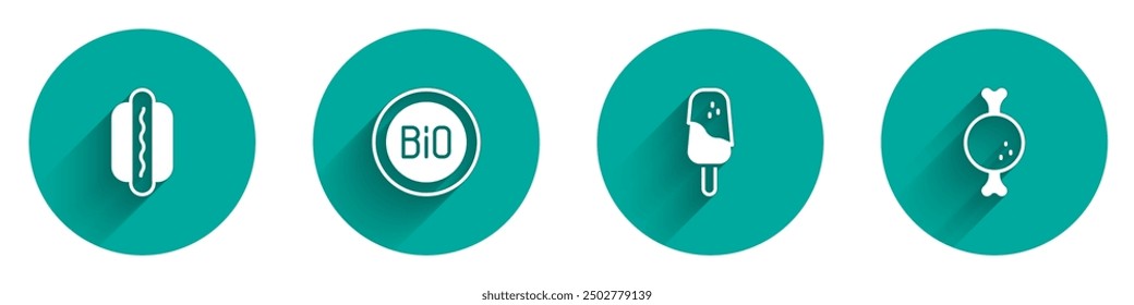 Set Hotdog, Banner for bio, Ice cream and Chicken leg icon with long shadow. Vector