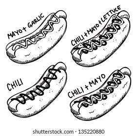 set of hotdog doodle