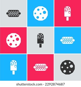 Set Hotdog sandwich, Cookie or biscuit and Ice cream icon. Vector