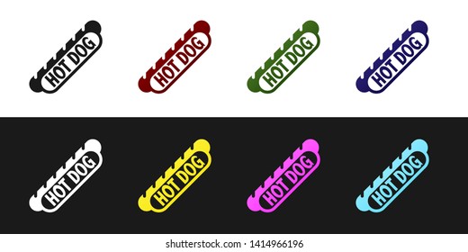 Set Hotdog sandwich icon isolated on black and white background. Sausage icon. Fast food sign. Vector Illustration
