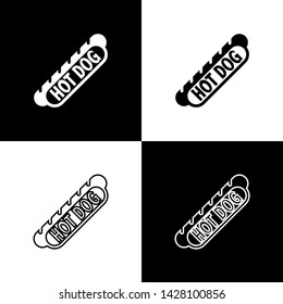 Set Hotdog sandwich icons isolated on black and white background. Sausage icon. Fast food sign. Vector Illustration