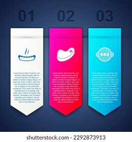 Set Hotdog sandwich, Steak meat and Barbecue grill. Business infographic template. Vector
