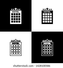 Set Hotel building icon isolated on black and white background.  Vector Illustration